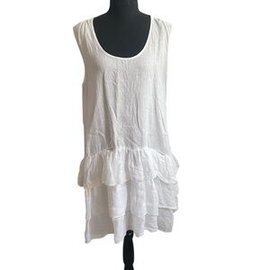 Soft Surroundings White Linen Sleeveless Ruffle Dress 20 inch PTP Size M